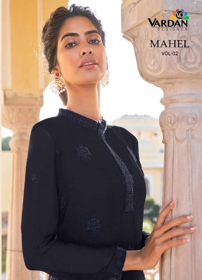 MAHEL VOL 2 BY VARDAN DESIGNER BRAND HEAVY FOX GEORGETTE WITH EMBROIDERY WORK KURTI WITH INNER AND M...