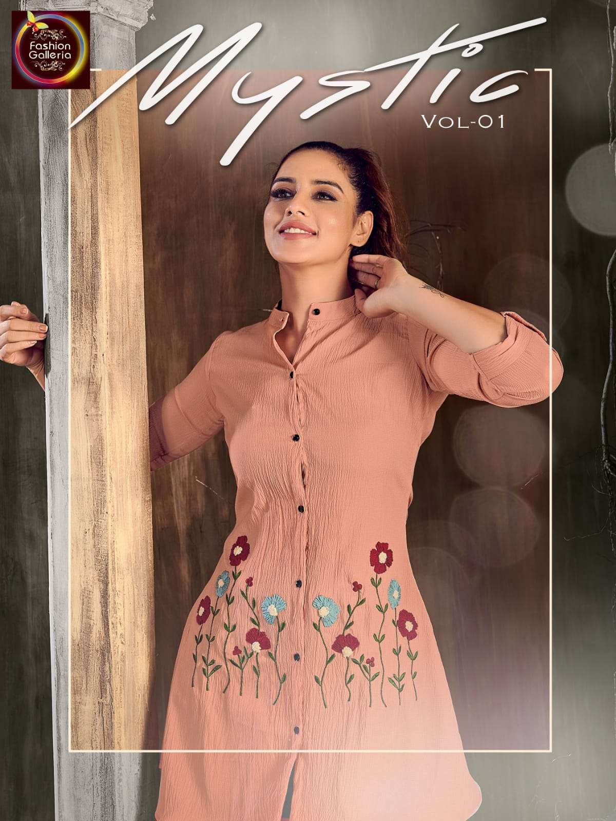 MYSTIC VOL 01 BY FASHION GALLERIA BRAND COTTON  LYCRA WITH FANCY EMBROIDERY WORK LONG TUNICS SHIRT T...
