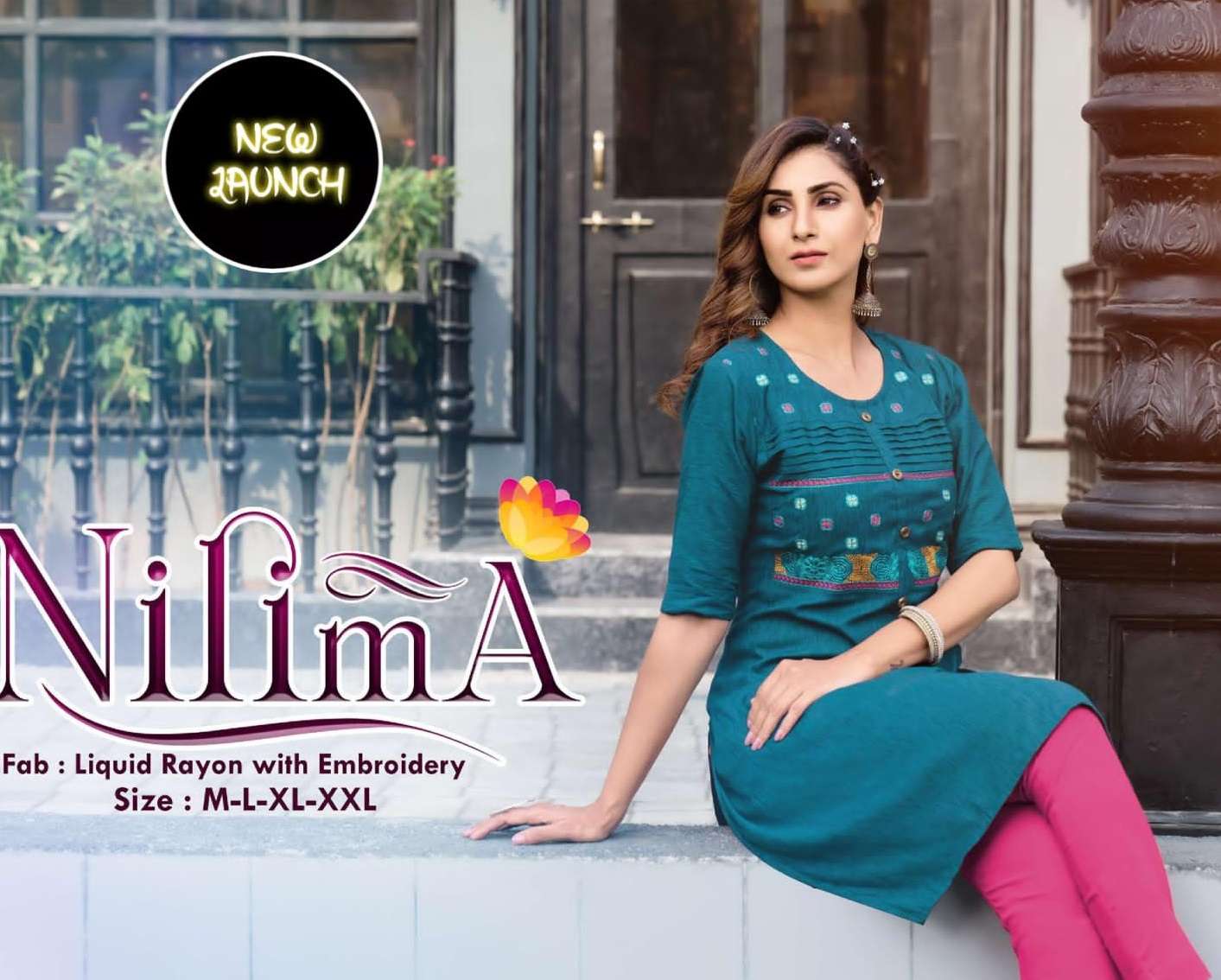 NILIMA BY RIYAA BRAND LIQUID RAYON WITH HEAVY EMBROIDERY WORK STRAIGHT KURTI WHOLESALER AND DEALER