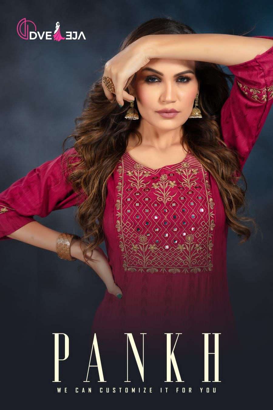 PANKH BY DVEEJA FASHION BRAND RAYON DOBBY SLEEVES WITH NECK EMBROIDERY WORK FANCY KURTI WHOLESALER A...