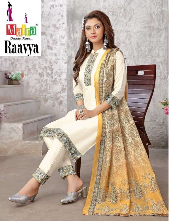 RAAVYA VOL 9 BY MAIRA BRAND HEAVY BOMBAY SILK THREAD WORK AND HANDWORK KURTI WITH BOMBAY SILK PANT A...