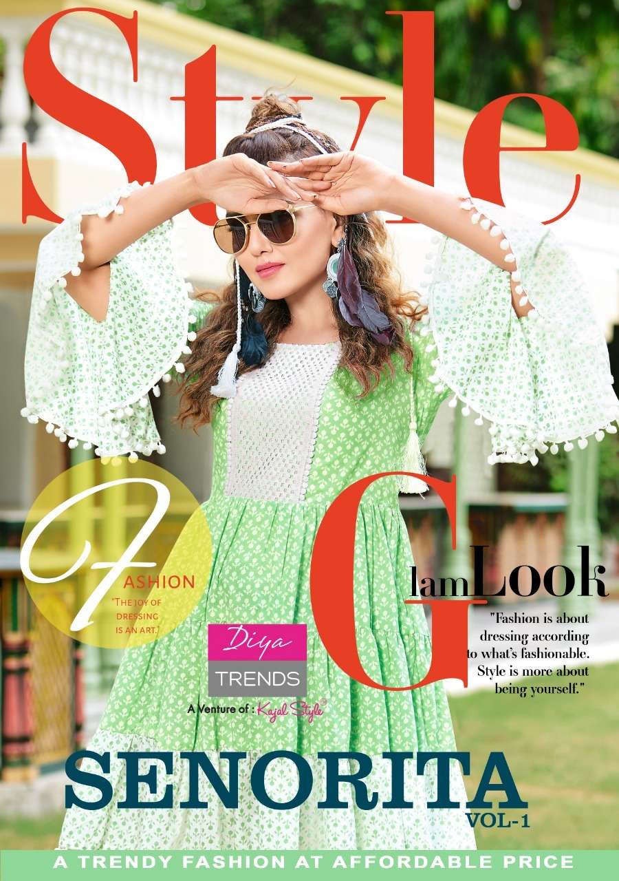 SENORITA VOL 1 BY DIYA TRENDS BRAND COTTON WITH CLASSY PRINT AND HEAVY EMBROIDERY WORK TUNIC TOP SHO...