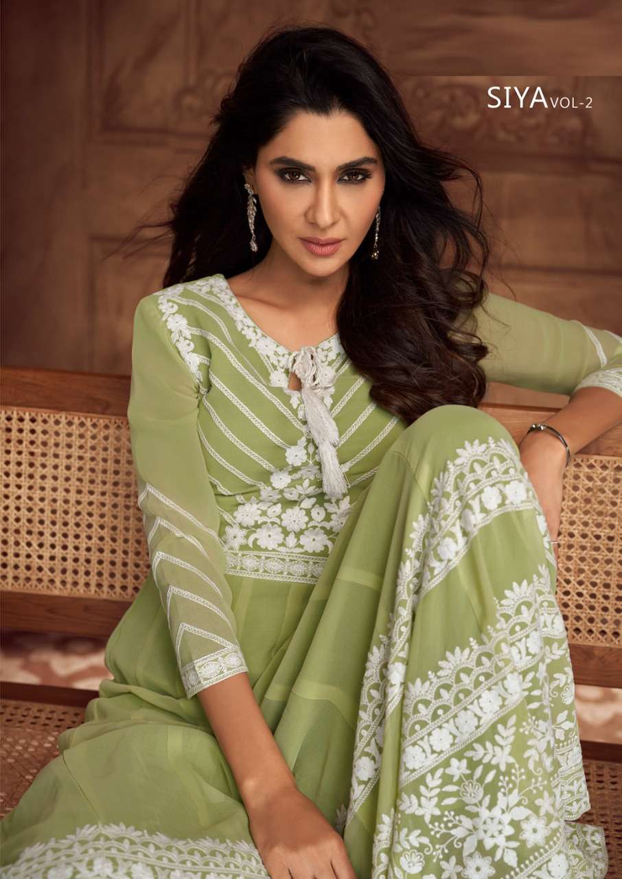 SIYA VOL 2 BY S3FOREVER BRAND PURE GEORGETTE HEAVY EMBROIDERY WORK LONG GOWN KURTI WITH ROYAL CRAPE ...