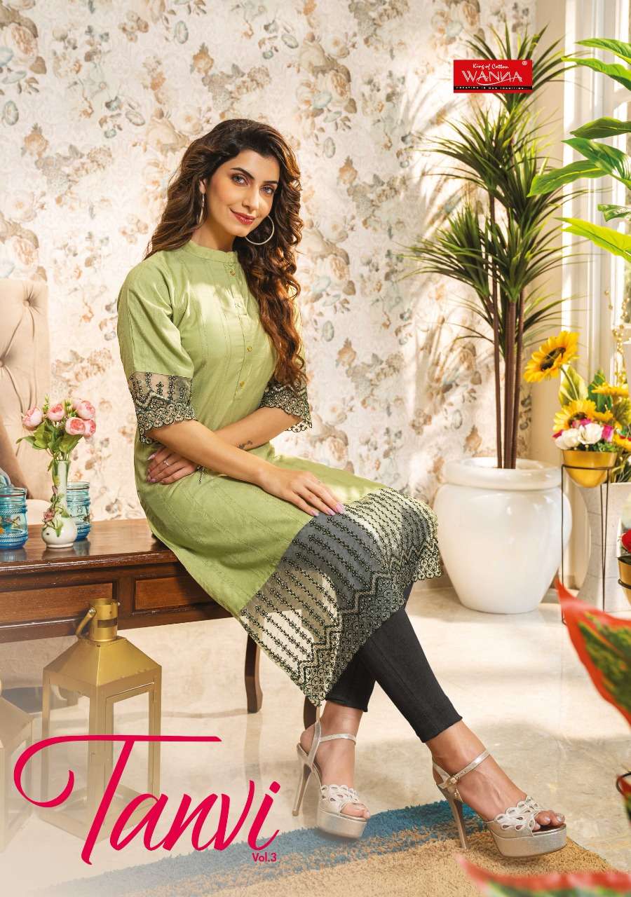 TANVI 3 BY WANNA BRAND LUXURY RAYON PRINTED WITH FANCY WORK CHIKANKARI BORDER AND SLEEVES WORK STRAI...