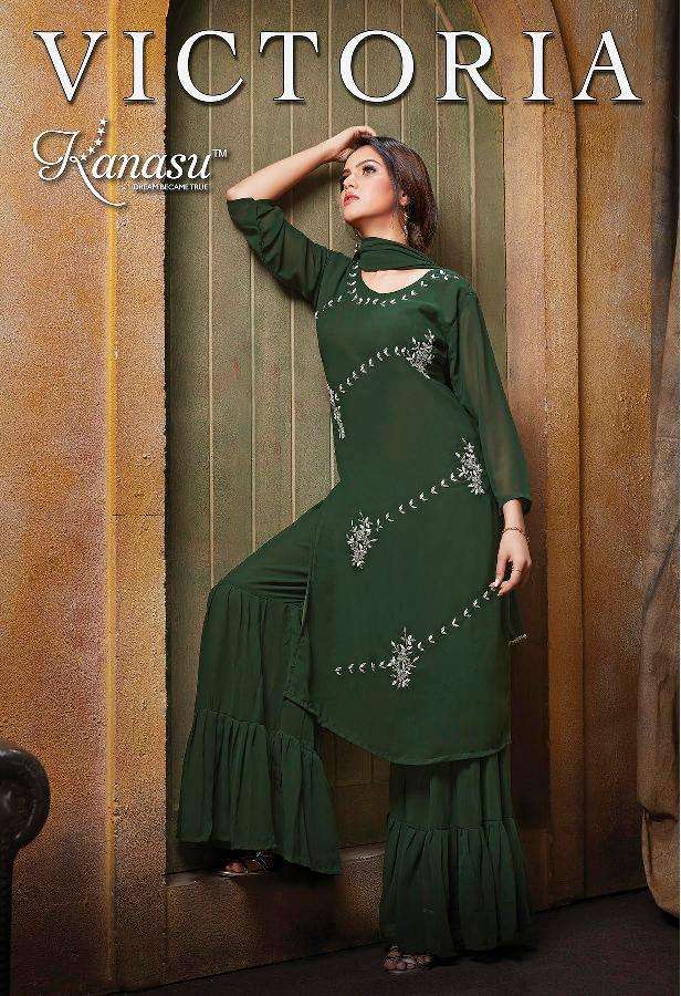 VICTORIA BY KANASU BRAND GEORGETTE HEAVY WORK KURTI WITH GEORGETTE SHARARA AND STALL GOTA WORK DUPAT...