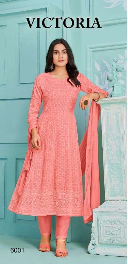 VICTORIA BY STARLINK BRAND RAYON HEAVY SCHIFFLI WORK FROCK STYLE KURTI WITH 14 KG RAYON PANT AND NAZ...