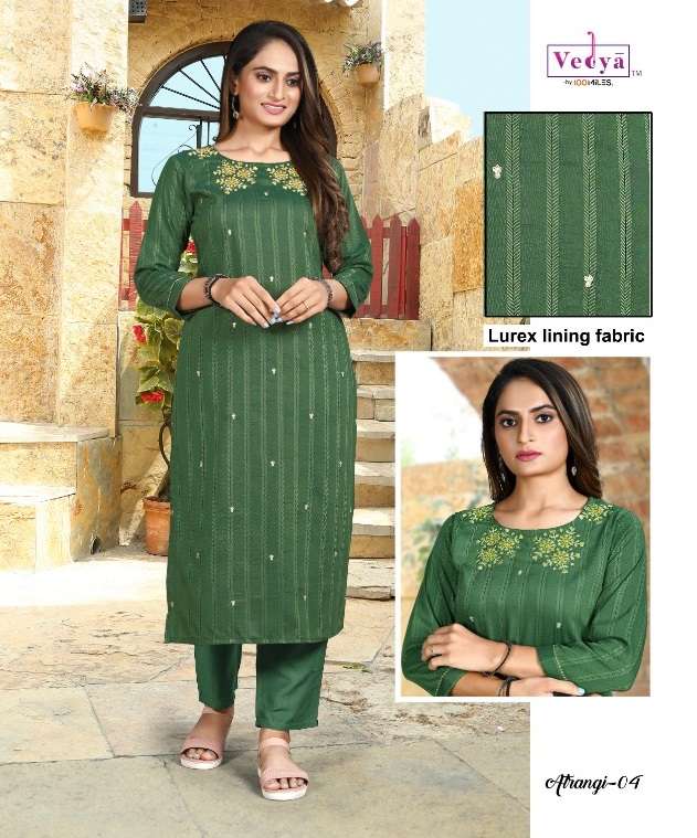 ATRANGI BY VEDYA BRAND PV SILK LUREX LINING FABRIC EMBROIDERY WORK KURTI WHOLESALER AND DEALER