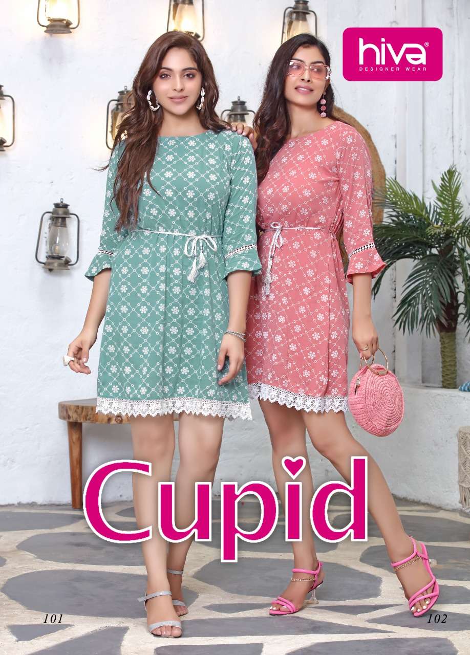CUPID  BY HIVA BRAND FABRIC  RAYON  WHITE FOIL PRINT FANCY KURTI WHOLESALER AND DEALER 