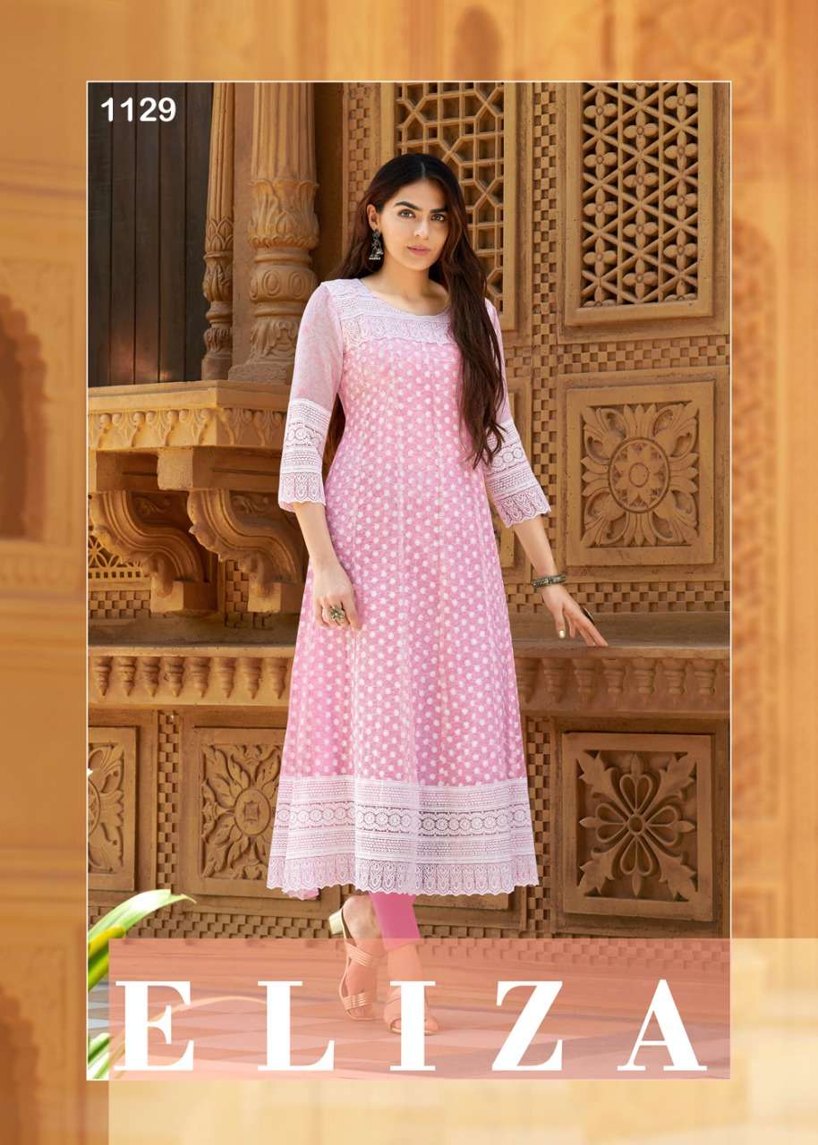 ELIZA BY S3FOREVER BRAND FABRIC GEORGETTE HEAVY CARZY PRINT WITH WHITE FLOCK PRINT  SHIFFLI  FRONT W...