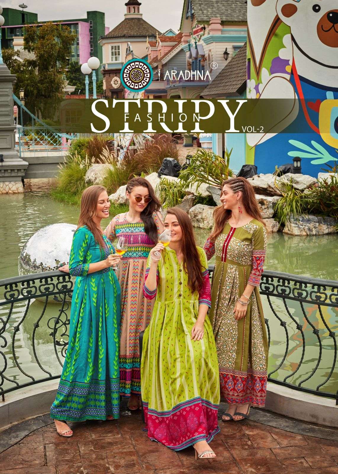   FASHION STRIPY VOL 2 BY ARADHNA BRAND FABRIC RAYON EMBROIDERY WORK STRIPED PRINT LONG GOWN KURTI W...