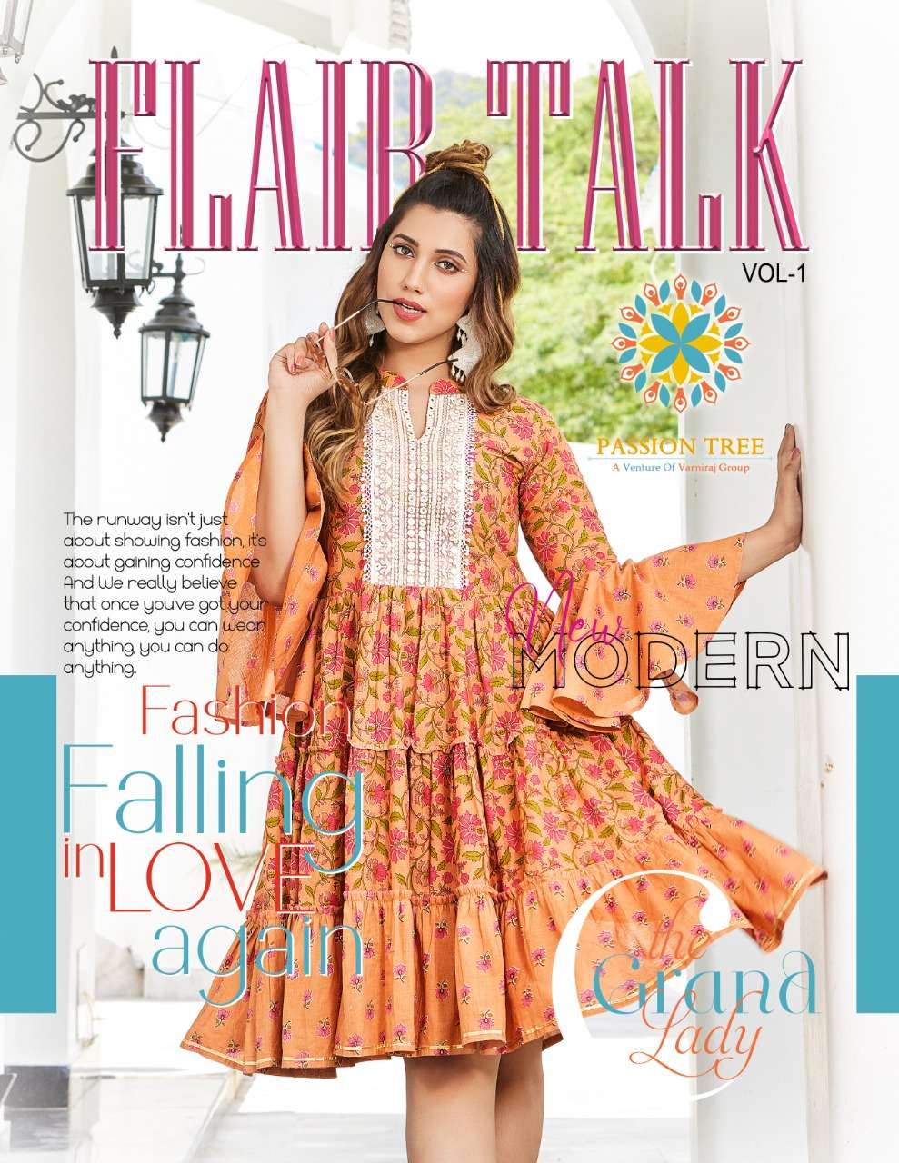  FLAIR TALK VOL.1 BY  PASSION TREE BRAND FABRICS  COTTON PRINT FANCY FROCK STYLE KURTI WHOLESALER AN...