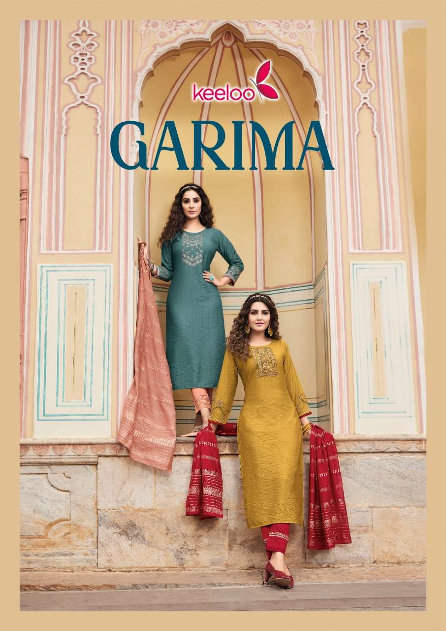 GARIMA 1 BY KEELOO BRAND VISCOSE  EMBROIDERY AND KHATILI WORK KURTI WITH LYCRA PANT AND CHANDERI DUP...