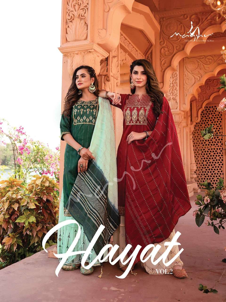HAYAT VOL 2 BY MAYUR BRAND FABRIC SILK SEQUENCE WORK KURTI WITH INNER WITH  GEORGETTE FANCY SHAARA P...