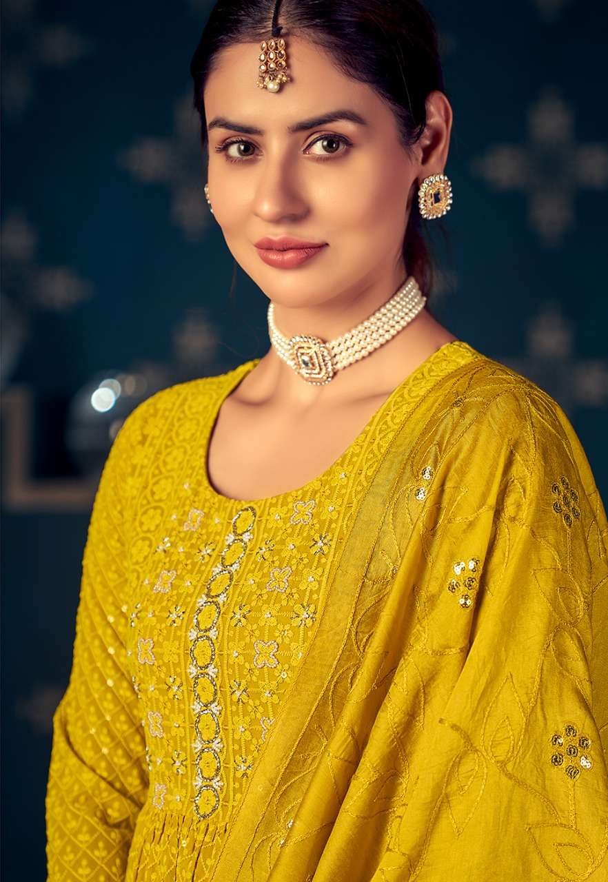 HEER BY S3  FOREVER BRAND GORGETTE SHIFLI WORK KURTI WITH PANT AND CLASSY DUPATTA WHOLESALER AND DEA...