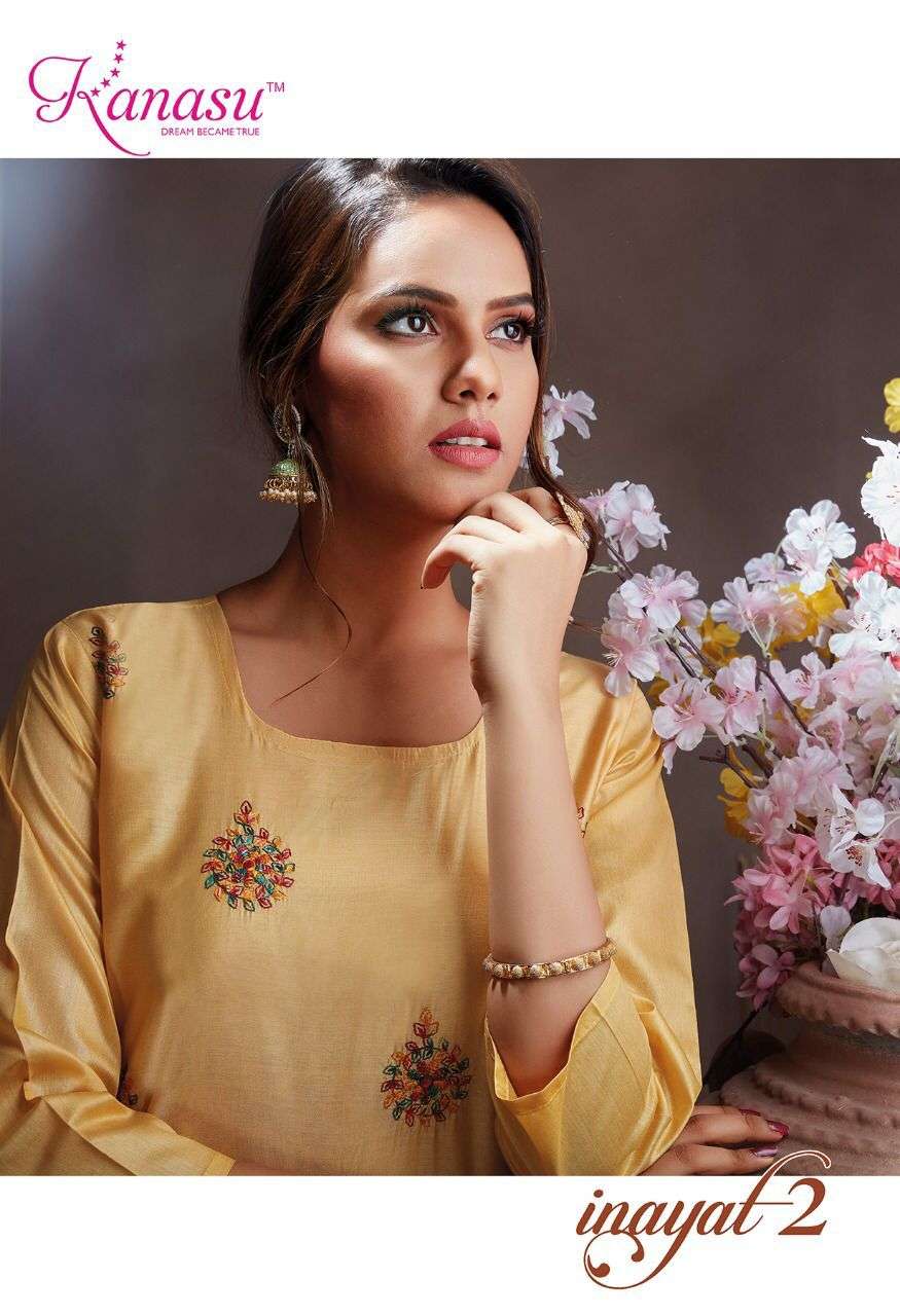  INAYAT VOL-2 BY KANASU BRAND FABRIC RAYON  DAIBLE SILK COMPUTER WORK WITH LINNING KURTI WITH  FANCY...