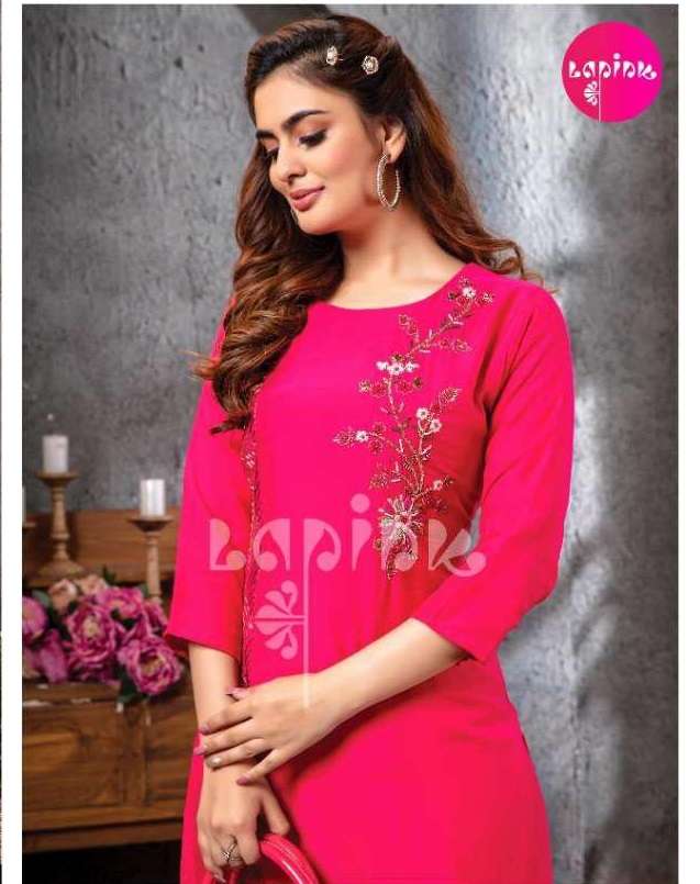 KITTY PARTY VOL-4  BY LAPINK BRAND MUSLIN EMBROIDERY WORK CLASSY KURTI WITH CHANDERI PANT WHOLESALE...