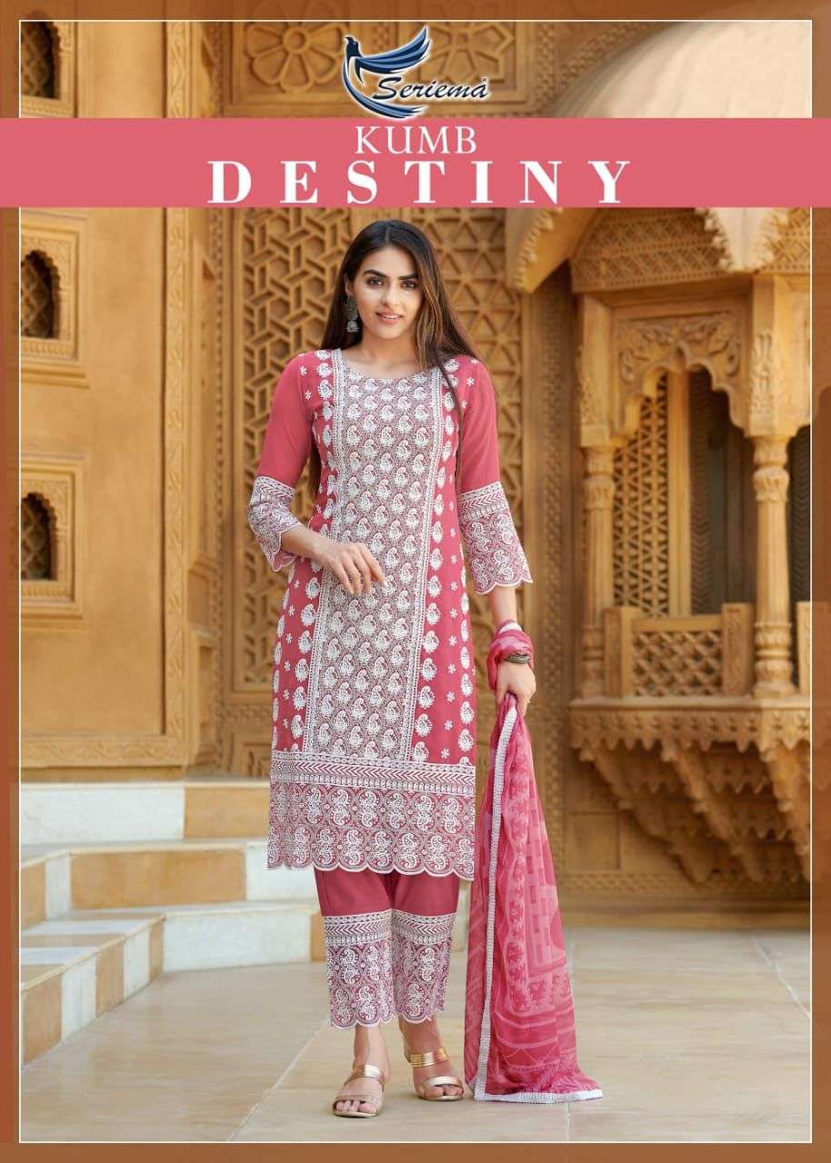 KUMB DESTINY BY SEREIMA BRAND GEORGETTE HEAVY SHIFFLI WORK KURTI WITH PANT AND DIGITAL PRINT DUPATTA...