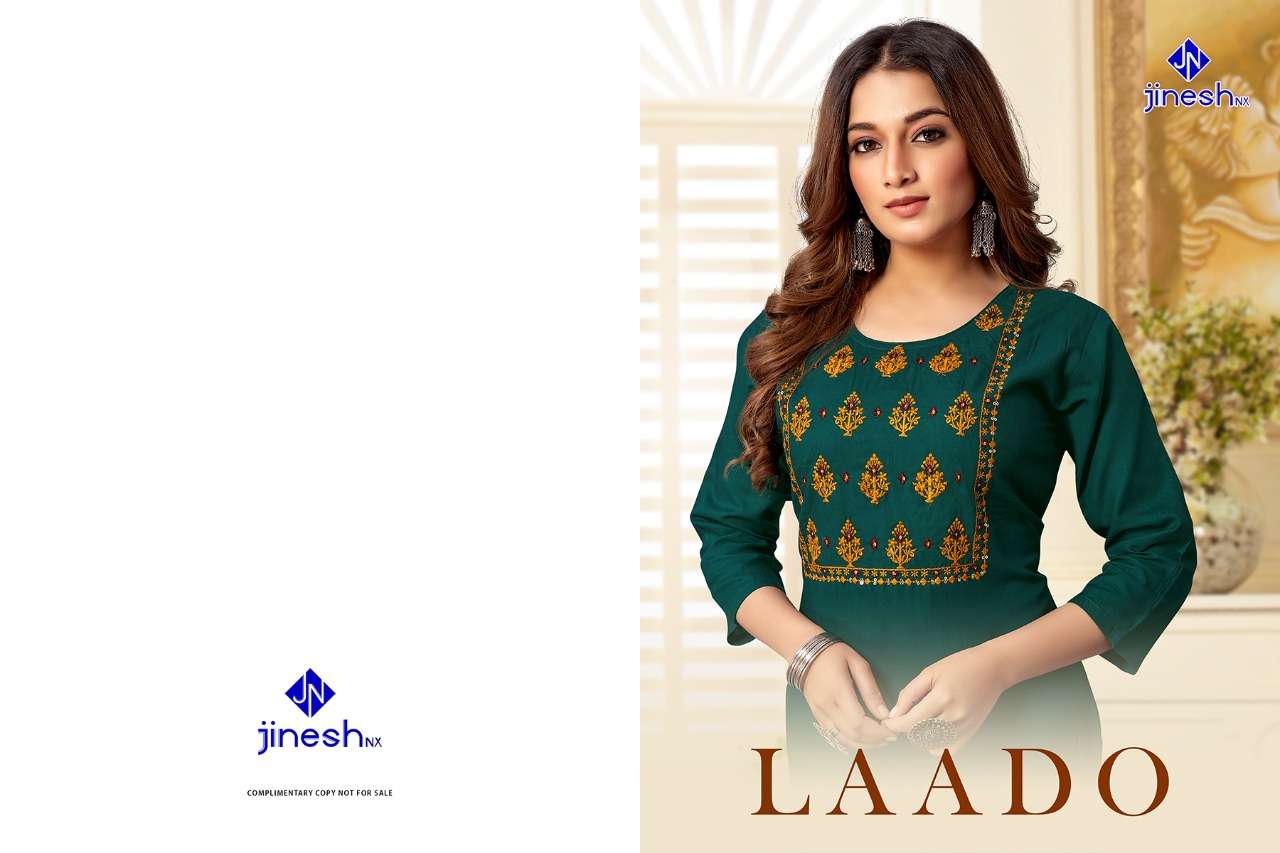LAADO BY JINESH NX BRAND FABRIC 14 KG RAYON EMBROIDERY WORK  FANCY KURTI  WHOLESALER AND DEALER