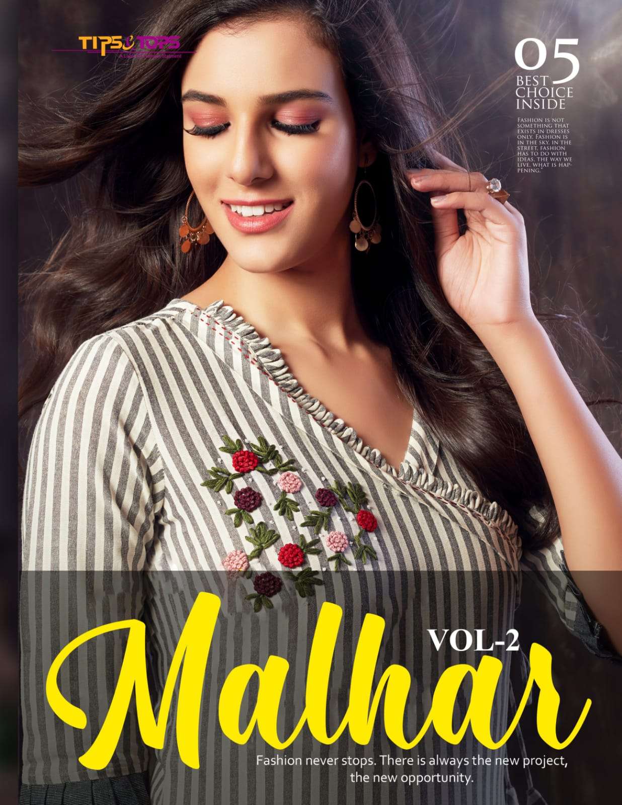 MALHAR VOL 02 BY TIPS AND TOPS BRAND RAYON FABRIC  HANDWORK KURTI WITH FANCY YARN DYED PANTS WITH PO...