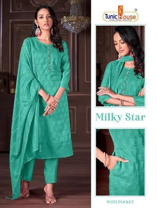 MILKY STAR BY TUNIC HOUSE BRAND FABRIC VISCOSE EMBROIDERY WORK KURTI WITH COTTON INNER WITH ULTRA FA...