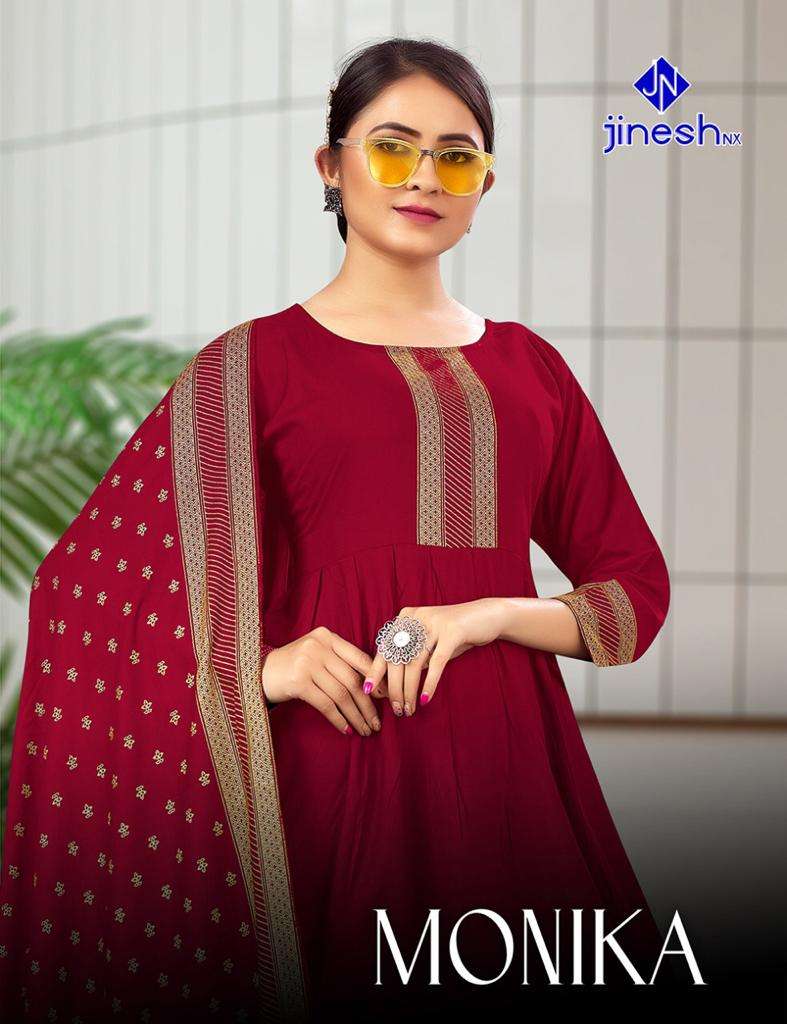 MONIKA BY JINESH NX BRAND RAYON WITH FOIL PRINT FANCY KURTI WITH FOIL PRINT DUPATTA WHOLESALER AND D...