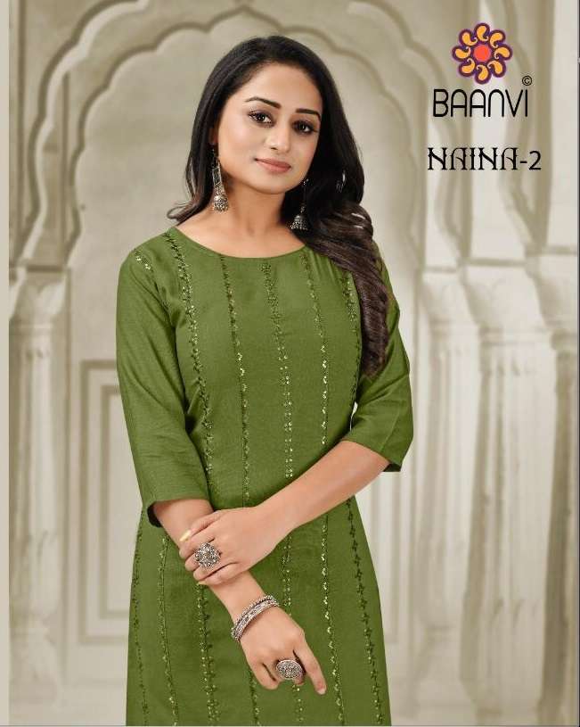 NAINA VOLUME 2 BY BAANVI BRAND RAYON WITH EMBROIDERY WORK KURTI WHOLESALER AND DEALER  
