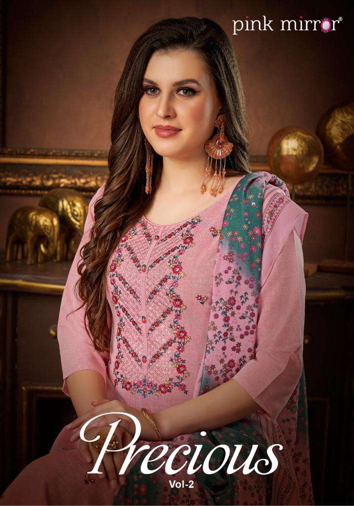  PRECIOUS-2 BY  PINK MIRROR BRAND FABRIC VISCOSE SILK EMBROIDERYWORK LONG KURTI COTTON FEEL FANCY PA...