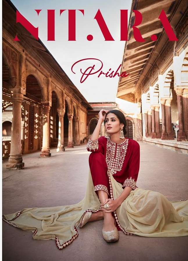 PRISHA BY NITARA BRAND VISCOSE SILK EMBROIDERY WORK KURTI WITH PANT AND NAZMEEN DUPATTA WHOLESALER A...