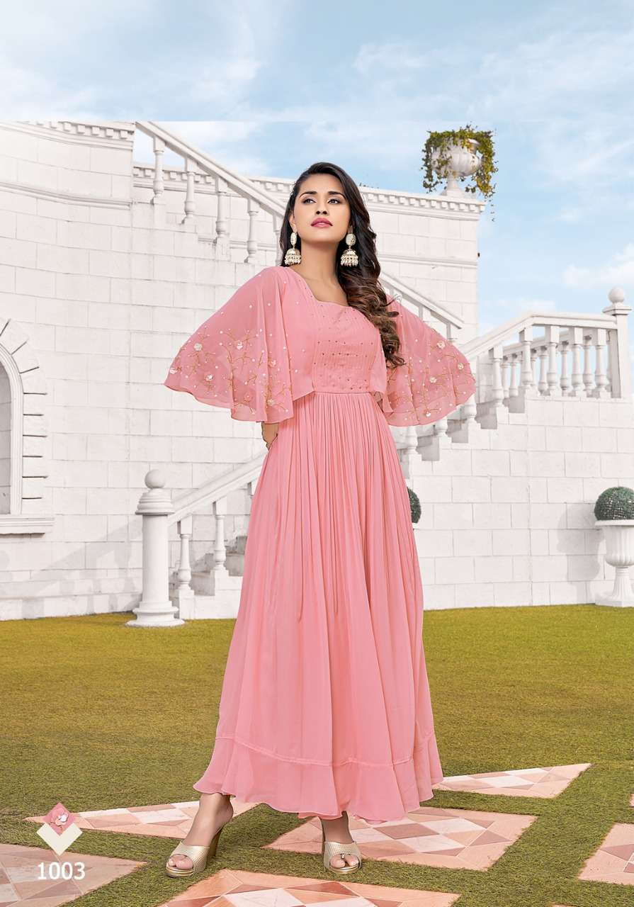 RETRO VOL 1 BY S3FOREVER BRAND FABRIC GORGETTE HANDWORK  LONG GOWN KURTI WITH INNER  WHOLESALER AND ...
