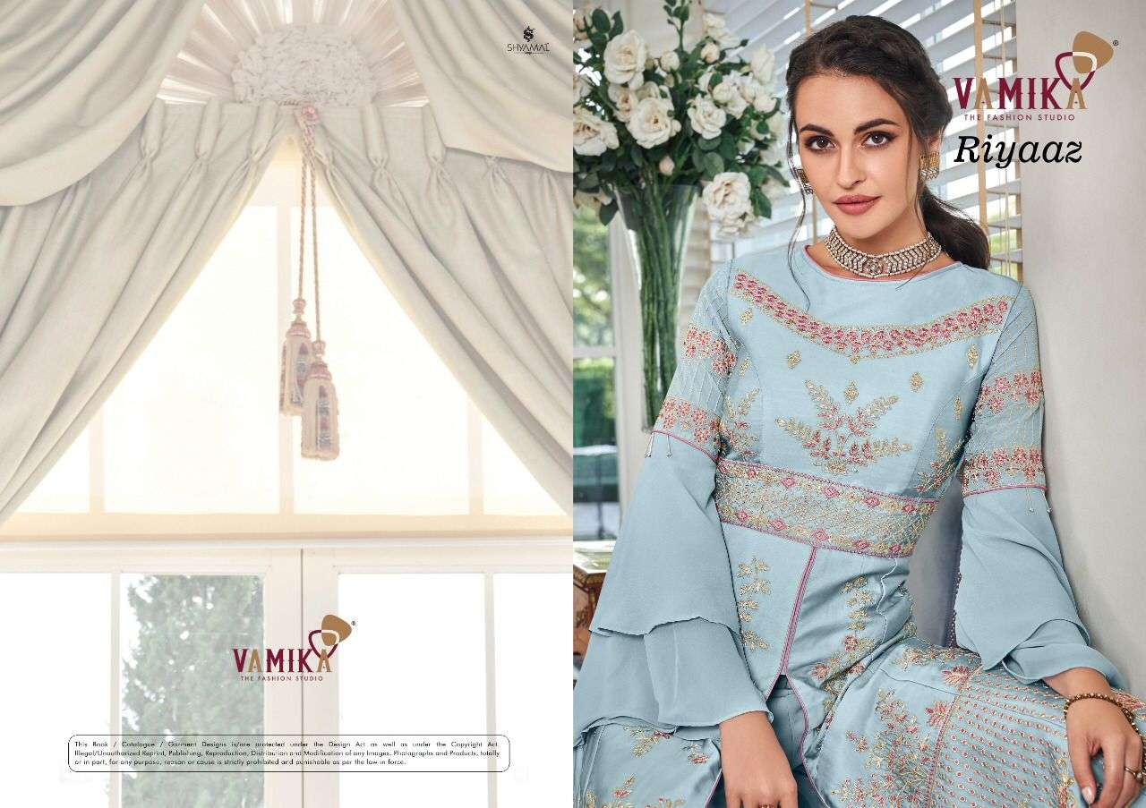 RIYAAZ BY VAMIKA BRAND GEORGETTE HEAVY EMBROIDERY WITH HANDWORK KURTI WITH PANT AND GEORGETTE DUPATT...