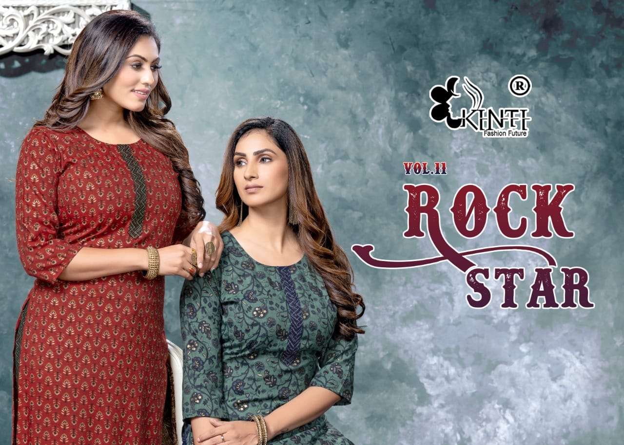 ROCK STAR 11 BY KINTI BRAND STRAIGHT SIDE CUT EMBROIDERY WORK KURTI WITH FOIL PRINT PANT WITH MOBILE...