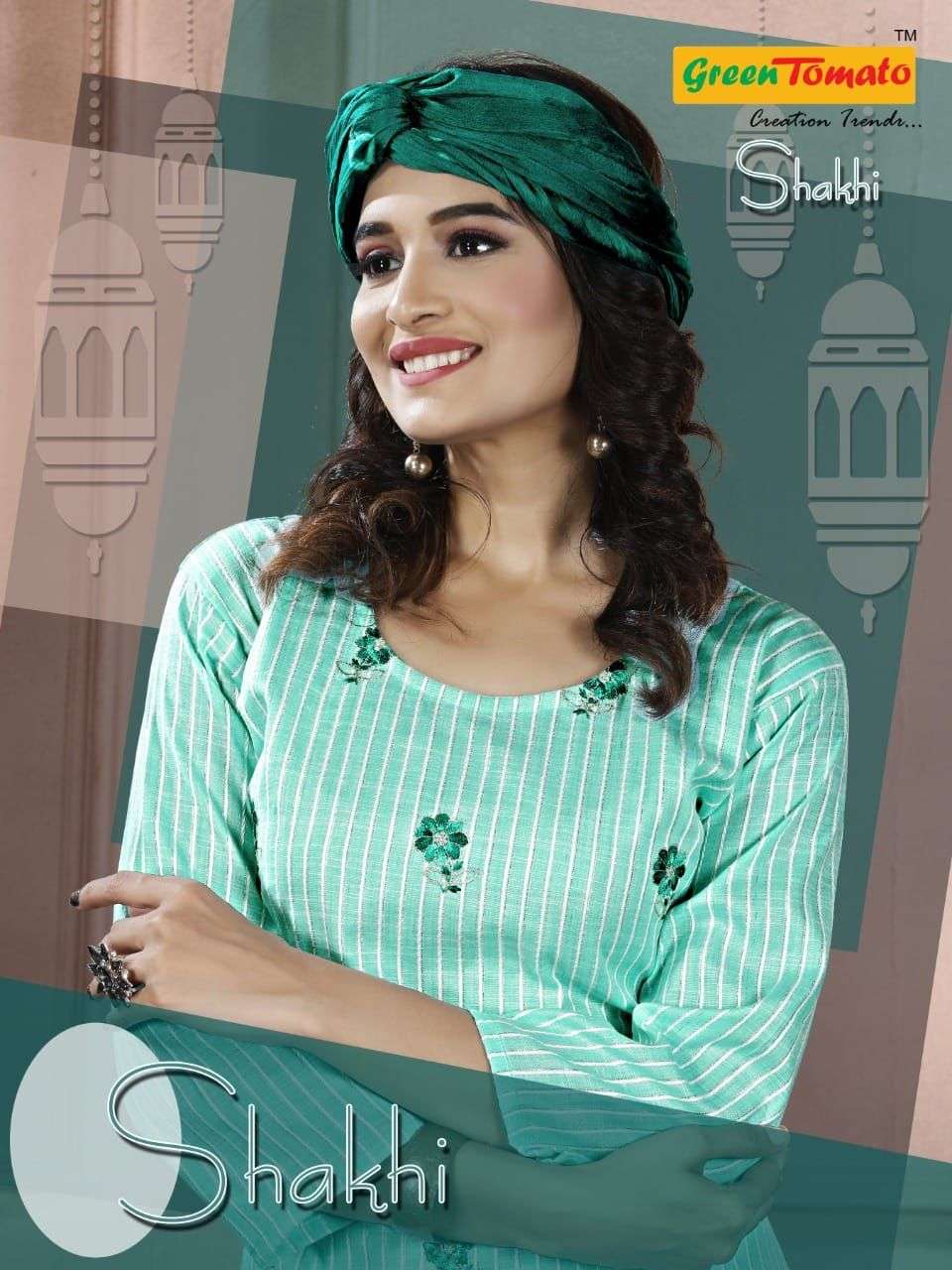 SAKHI BY GREEN TOMATO BRAND  FANCY KURTI WITH JARI LINE WITH SILK PANT AND DUPATTA  WHOLESALER AND D...