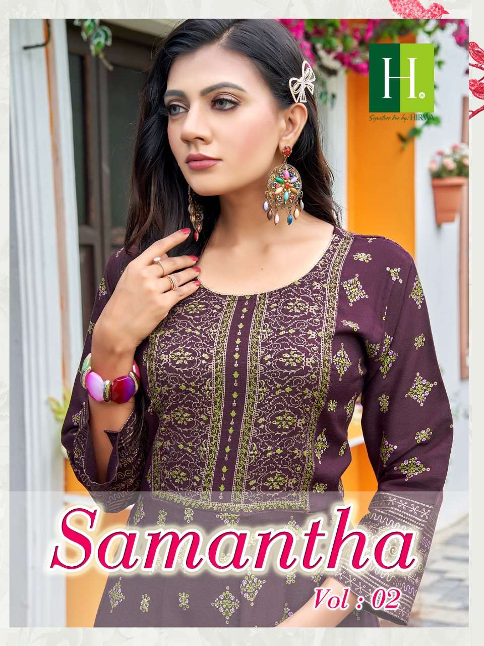 SAMANTHA VOL.2 BY HIRWA BRAND FABRIC HEAVY RAYON LONG GOWN KURTI WHOLESALER AND DEALER