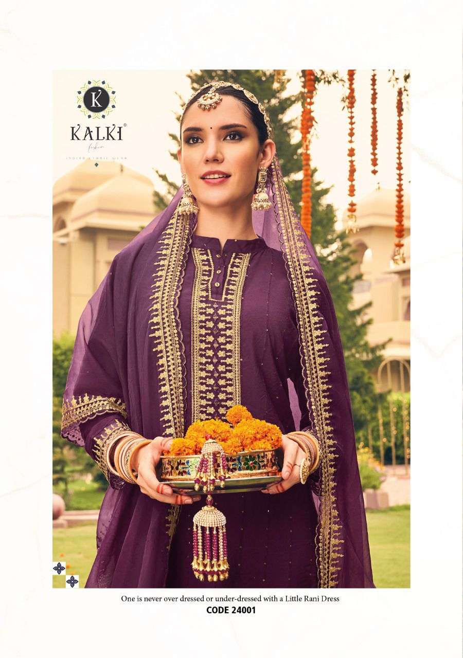 SUHAGINI VOL-3  BY KALKI FASHION BRAND FANCY EMBROIDERY WORK KURTI WITH ORGENJA SILK PANT AND HEAVY ...