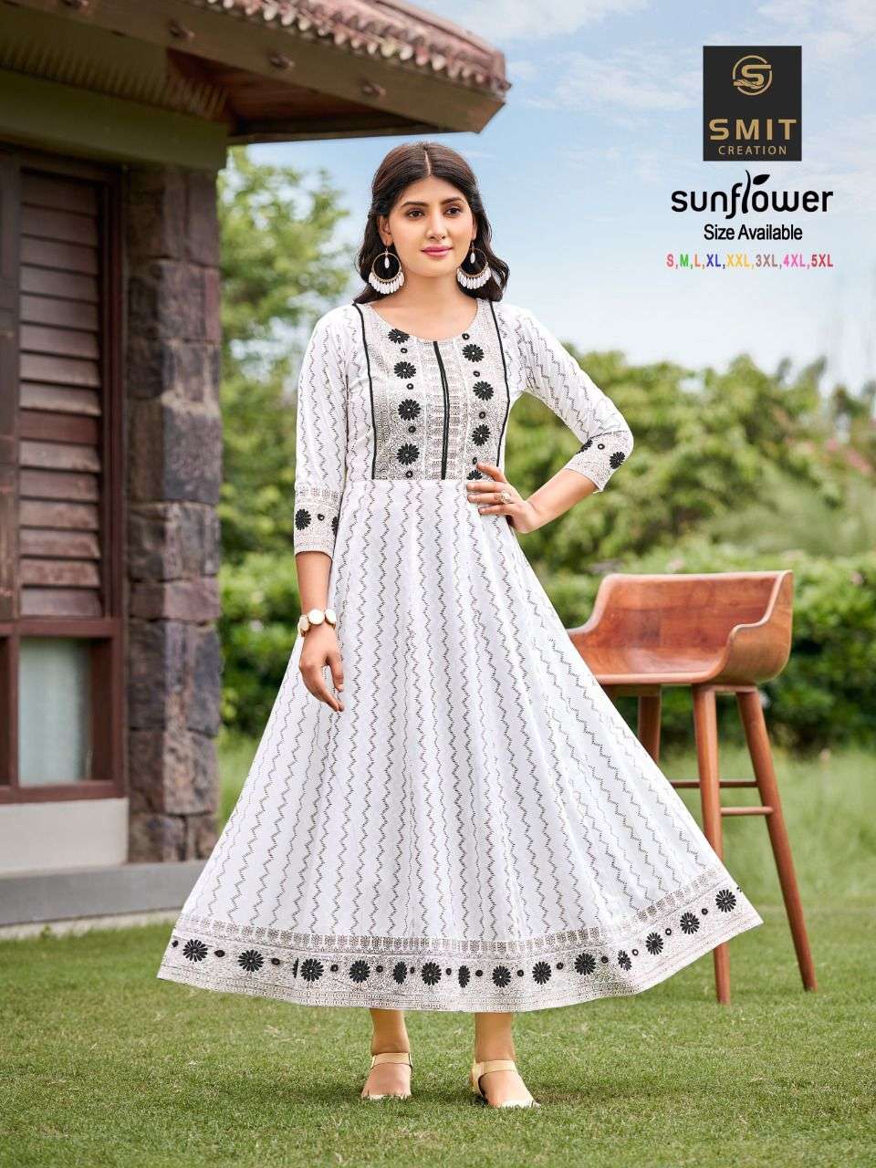 SUNFLOWER BY SMIT CREATION BRAND RAYON PRINT GOWN WITH HANDWORK WHOLESALER AND DEALER