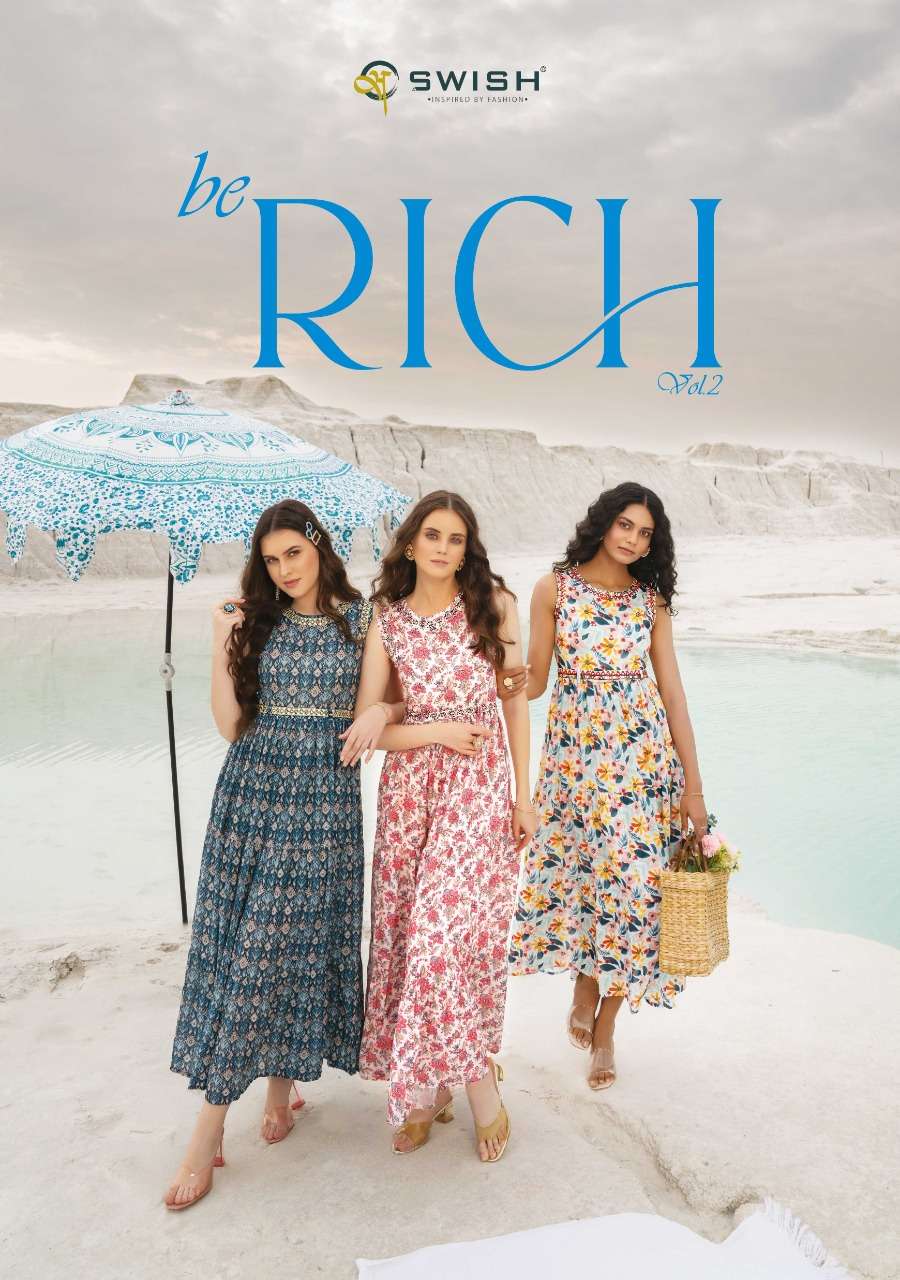 BE RICH VOL 2 BY SWISH BRAND DIGITAL RICH VISCOSE WITH CLASSY PRINT LONG GOWN KURTI WITH FANCY BELT ...