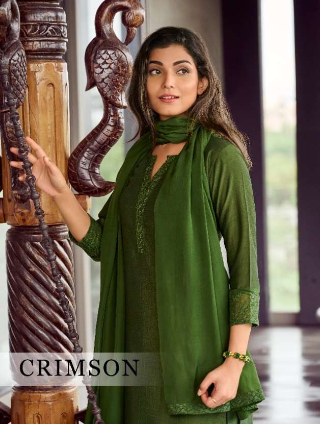 CRIMSON BY 100MILES BRAND HEAVY ORGANZA EMBROIDERY WORK KURTI WITH COTTON INNER WITH FANCY WORK PANT...