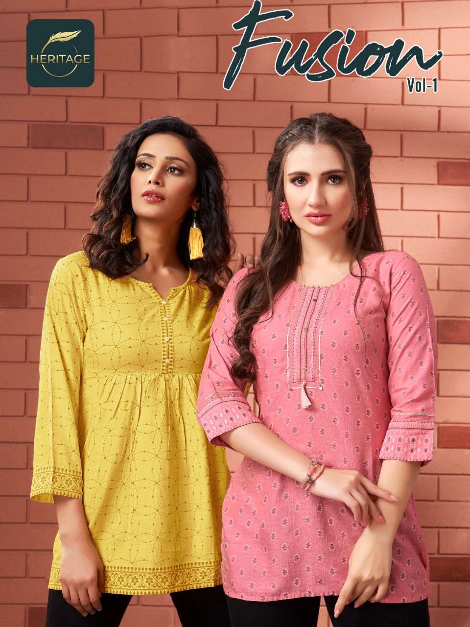 FUSION BY HERITAGE BRAND RAYON WITH STYLISH PRINTS AND SILAI PATTERN OR HANDWORK LONG TOP WHOLESALER...