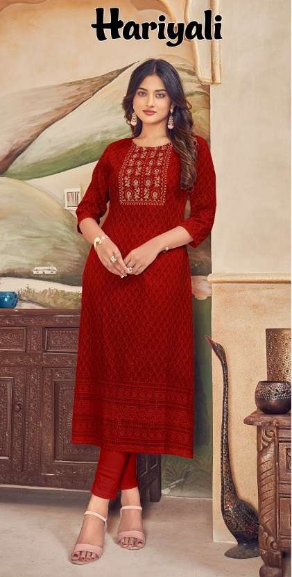 HARIYALI BY SAMARA BRAND FABRIC RAYON WITH SHIFFLI WORK WITH NECK WORK FRONT AND BACK WORK LONG FANC...