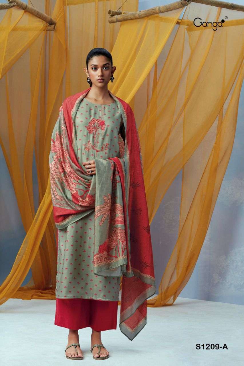 KEYA 1209 BY GANGA BRAND FABRIC RAYON PASHMINA DOBBY EMBROIDERY WORK KURTI WITH FANCY WOOL PASHMINA ...