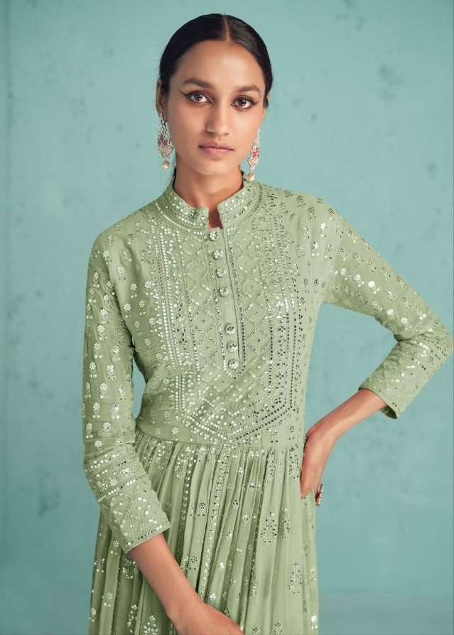  NAKSH VOL 2 BY FLOSSY FABRIC REAL GEROGETTE WITH EMBROIDERYWORK KURTI WITH DALL SANTOON FABRIC PANT...