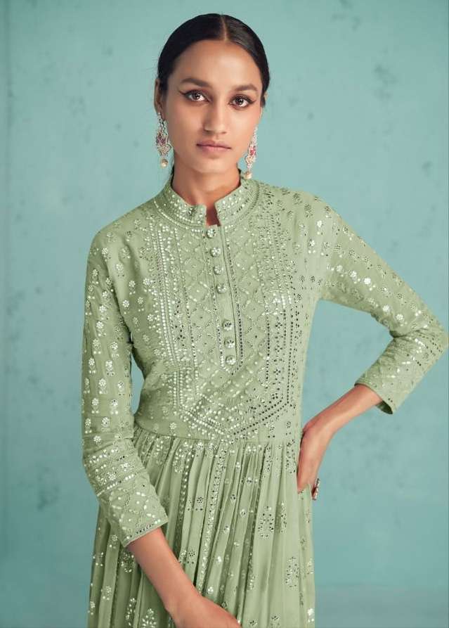  NAKSH VOL 2 BY FLOSSY FABRIC REAL GEROGETTE WITH EMBROIDERYWORK KURTI WITH DALL SANTOON FABRIC PANT...
