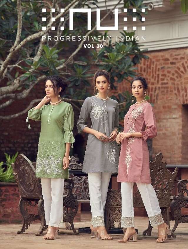 NU VOL 30 BY NU BRAND VISCOSE SILK WITH FINE MACHINE AND HANDWORK SHORT TOP WITH SILK FANCY PANT CO-...