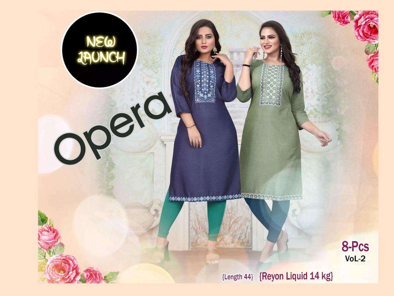 OPERA VOL.2 BY RIYAA BRAND FABRICS HEAVY RAYON LIQUID EMBROIDERY WORK LONG FANCY  KURTI WHOLESALER A...