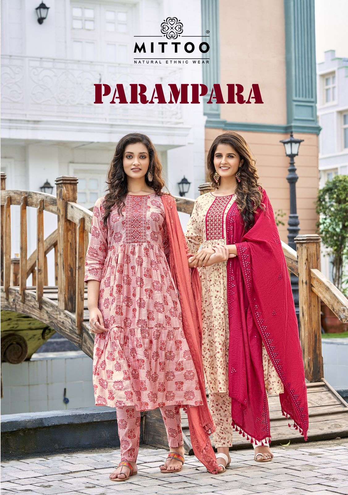 PARAMPARA BY MITTOO BRAND FABRIC CHANDERI EMBROIDERY HANDWORK KURTI WITH VISCOSE PANT AND FANCY CHAN...