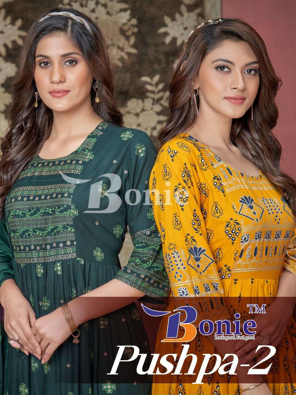 PUSHPA 2 BY BONIE BRAND RAYON EMBROIDERY WORK FANCY KURTI WITH CLASSY DUPATTA WHOLESALER AND DEALER