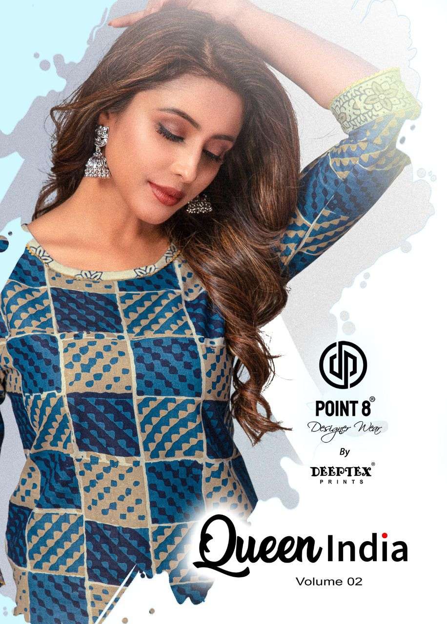 QUEEN INDIA VOL 2 BY DEEPTEX PRINT BRAND PURE COTTON WITH LACE EMBROIDERED TIE STRAIGHT KURTI WITH P...