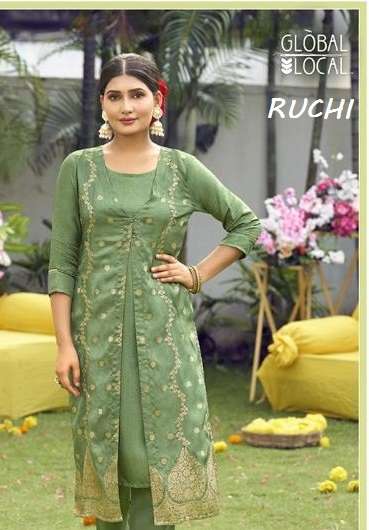 RUCHI BY GLOBAL LOCAL BRAND PURE VISCOSE JACQUARD KURTI WITH ATTACHED JACKET AND POCKET WHOLESALER A...