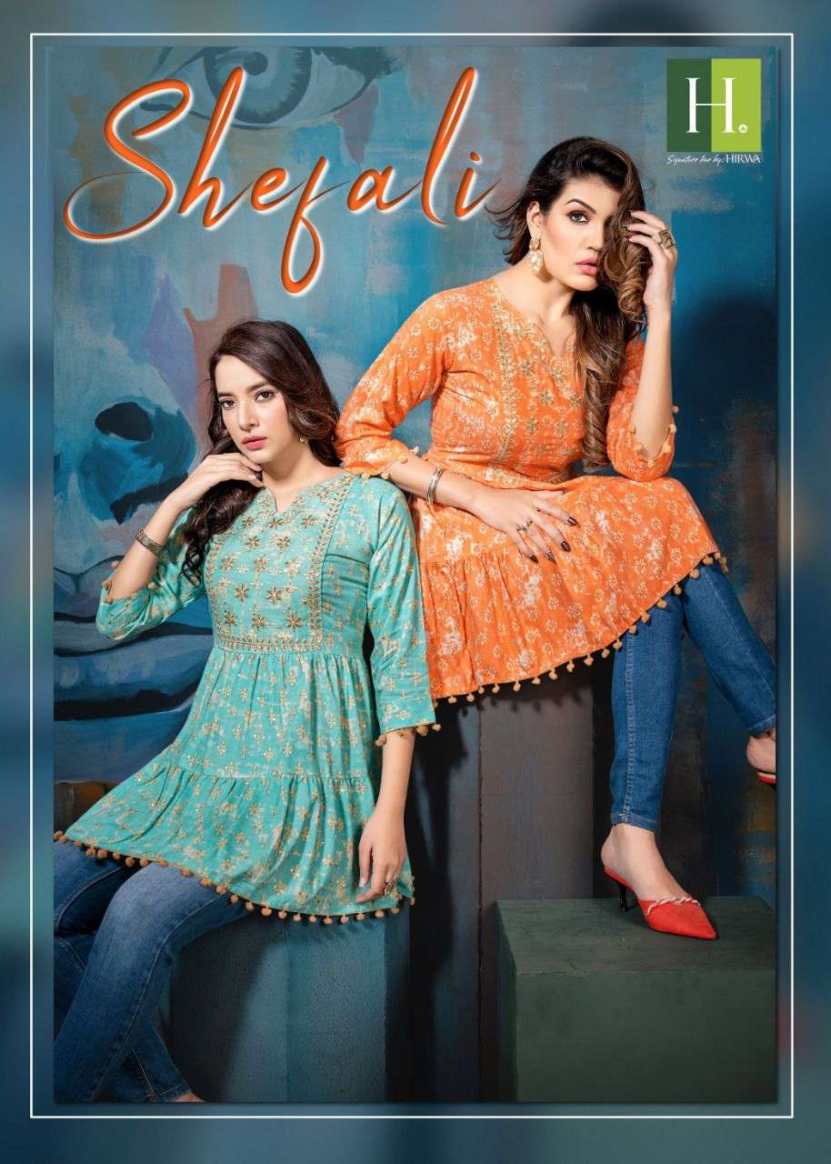  SHEFALI BY HIRWA BRAND RAYON FOIL PRINT EMBROIDERY WORK FROCK STYLE TOP WHOLESALER AND DEALER