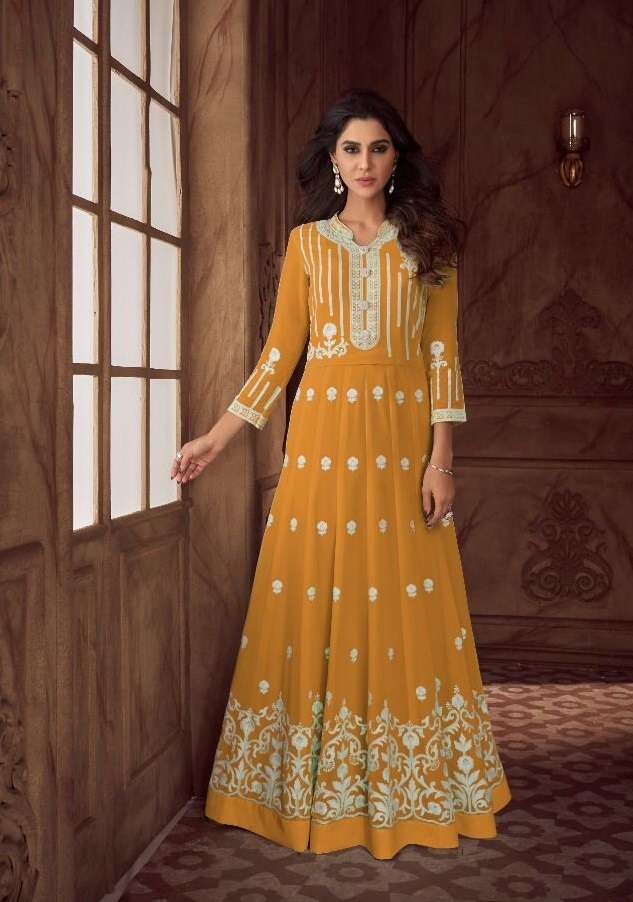 SIYA VOL 2 PLATINUM BY VAMIKA NX BRAND FABRICS PURE GEORGETTE LONG GOWN KURTI WITH HEAVY ROYAL CRAPE...